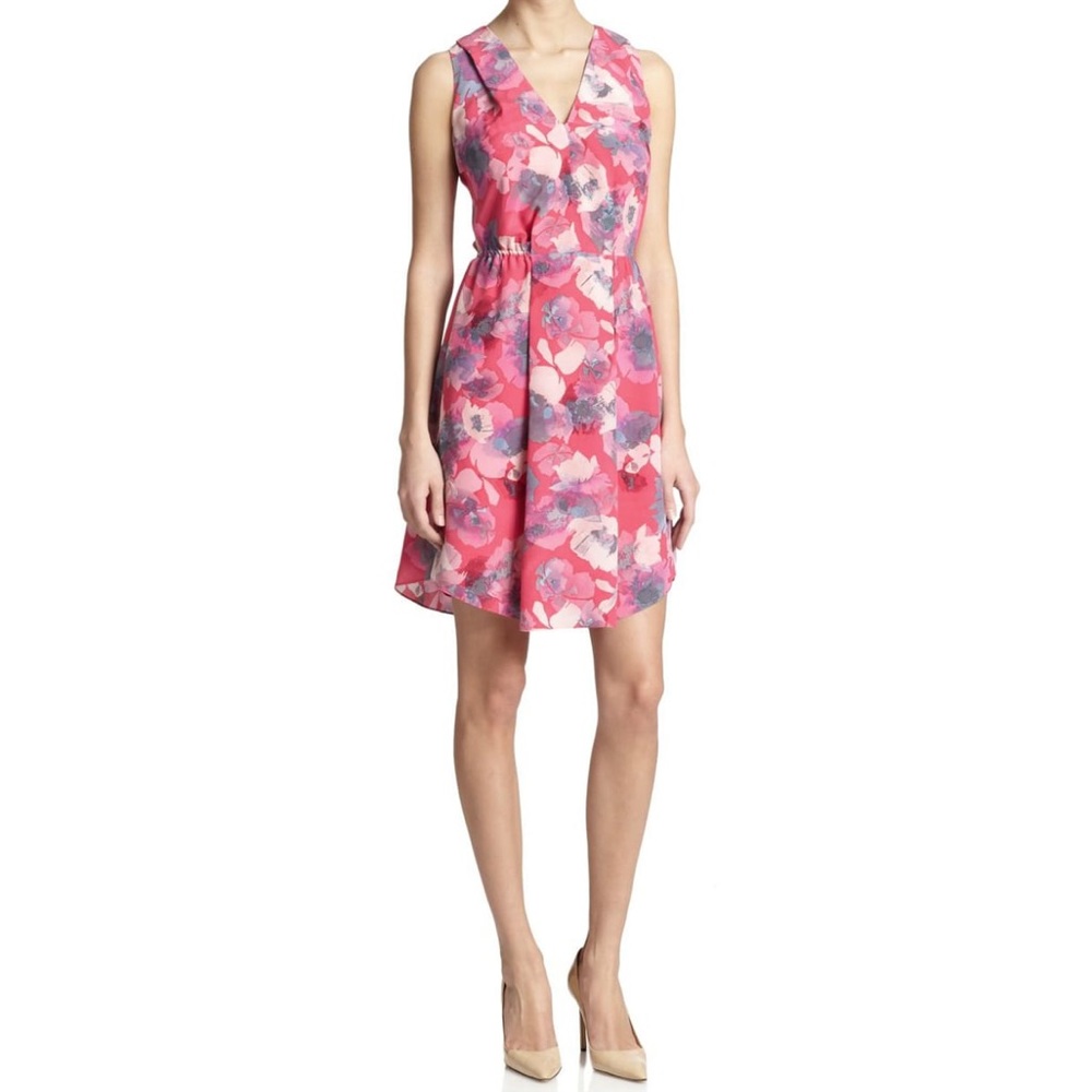 Rebecca Taylor 100% Silk Pink Floral Print Cut Out Mini Dress - Size 0